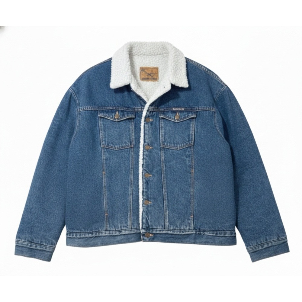 Sierra‎ Ridge Mens Sherpa Lined Denim Trucker Jacket Blue Medium Wash L1 XXL 2XL